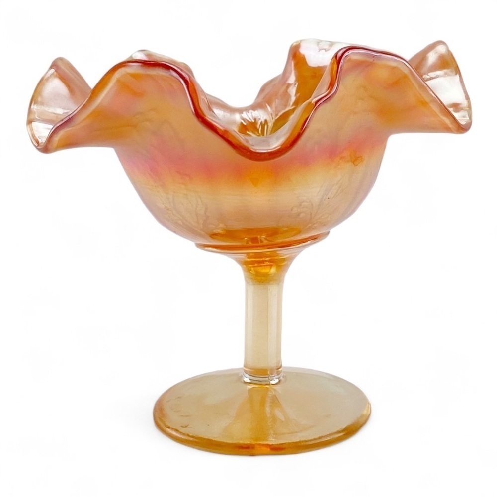 Vintage Marigold Carnival FENTON Glass Compote Candy Dish Ruffle​